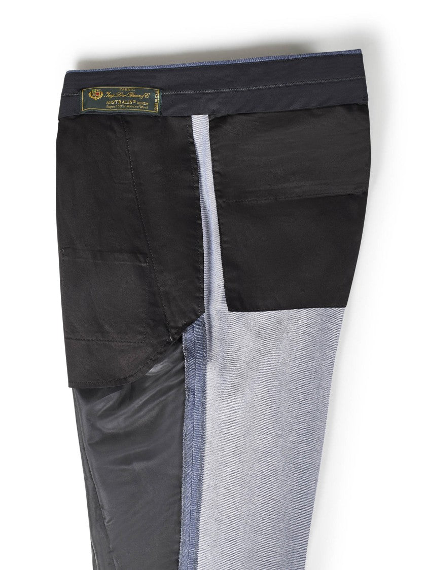 Dopasowane spodnie z wełny merynosowej Super 150S z denimu Blue Australis