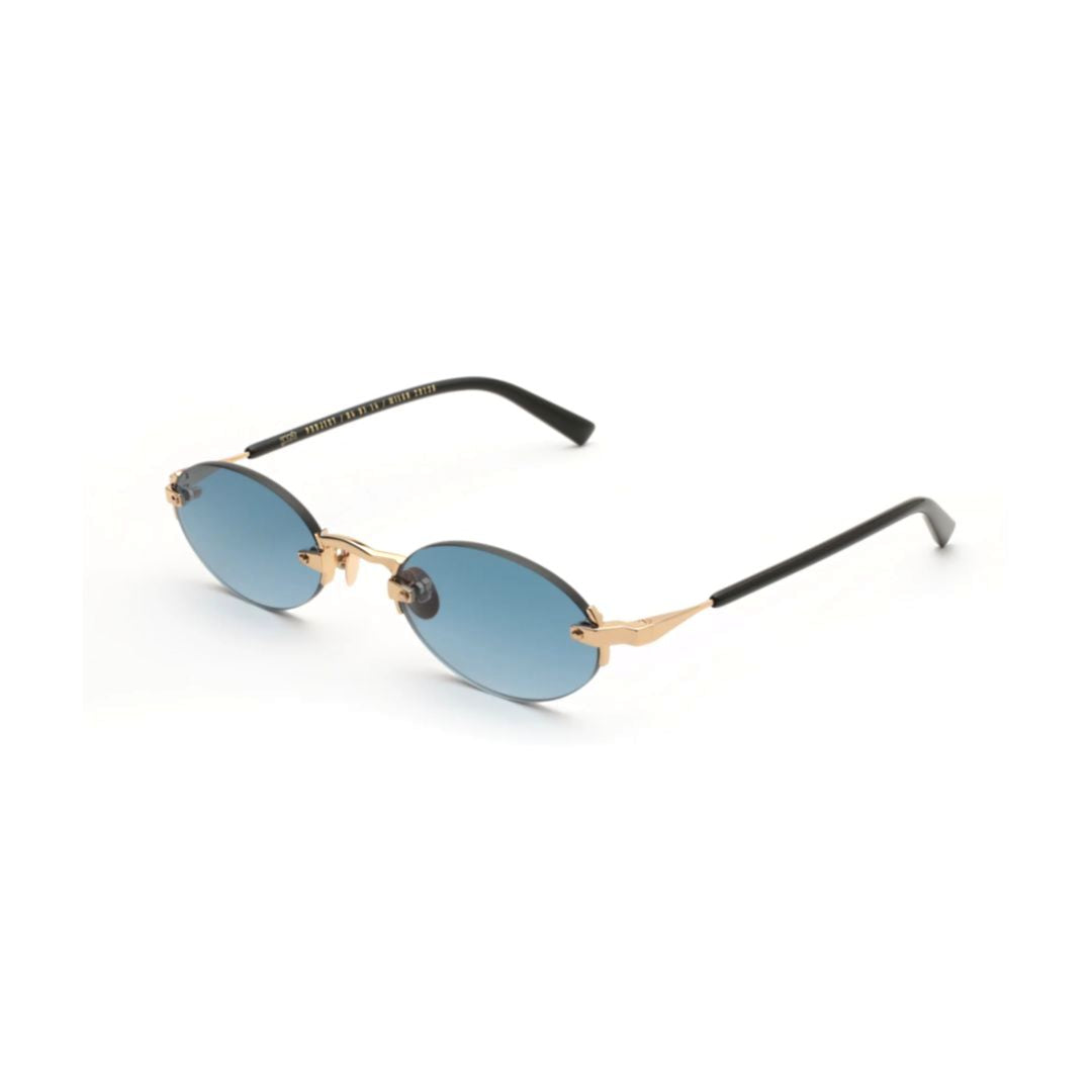 Quantum Minimalist Oval Blue Lenses with Gold Metal Frame Sunglasses