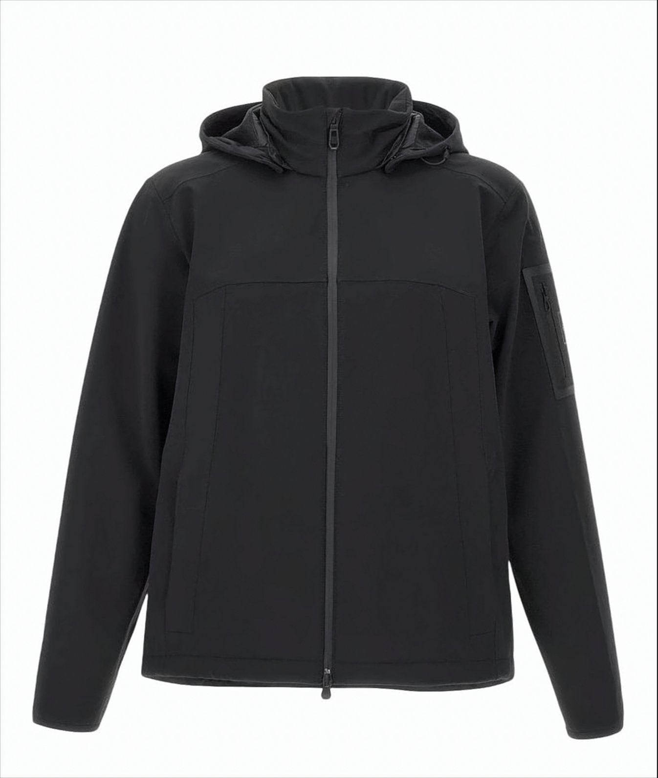 Minimalistic Black Hooded Jacket With Snap Buttons