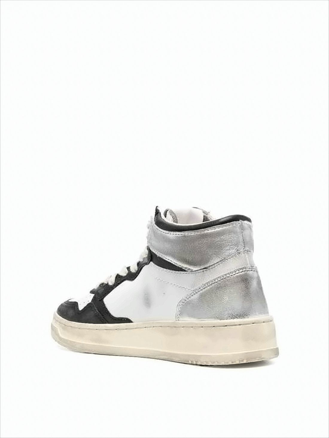 High-Top Sneakers with Metallic Cow Leather Accents