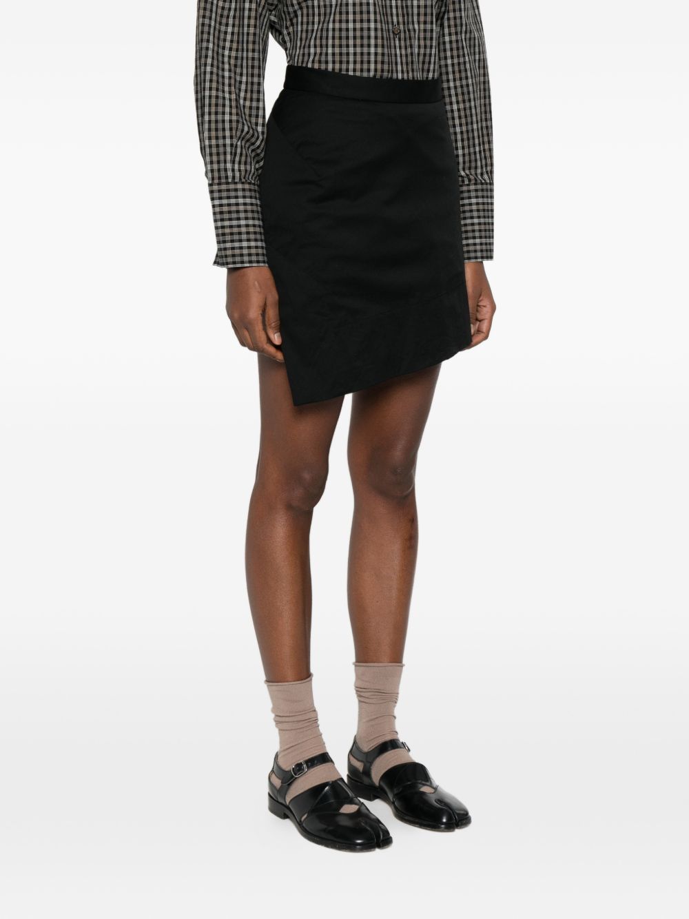 Asymmetrical Hem Black Mini Skirt With Fitted Waistband