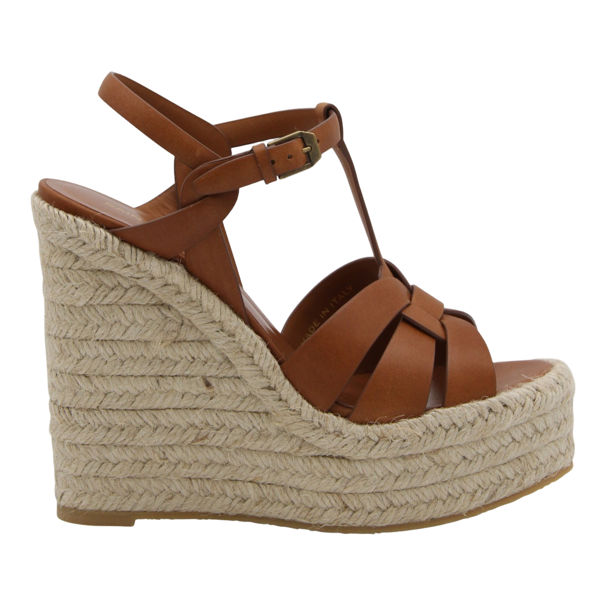 Braided Jute Wedge Sandals With T-Strap Design
