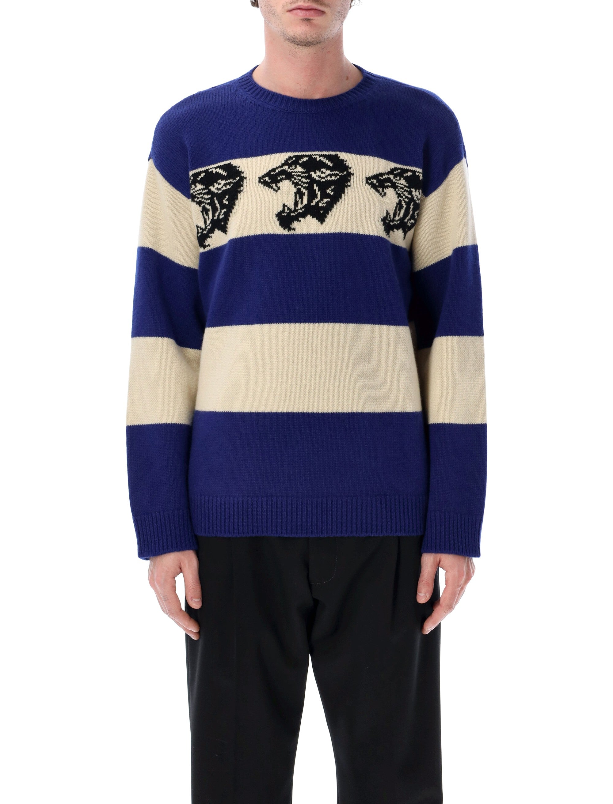 Jacquard Panther Motif Wool Sweater