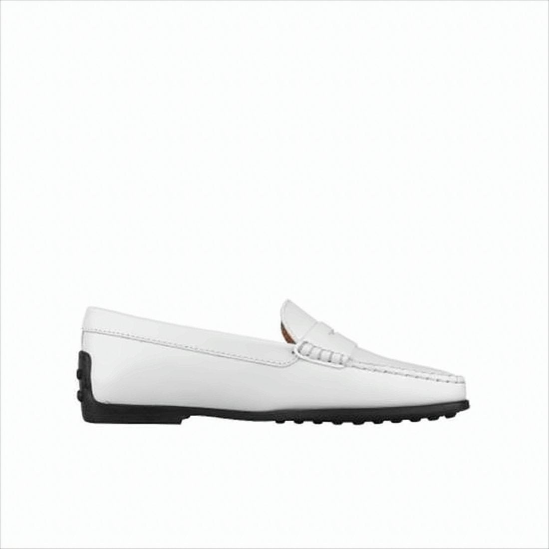 Minimalist White Leather Penny Loafers with Rubber Sole