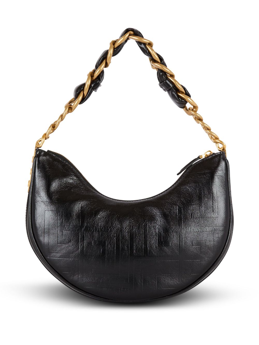 Crescent-Shaped Leather Bag with Gold-Tone Accents