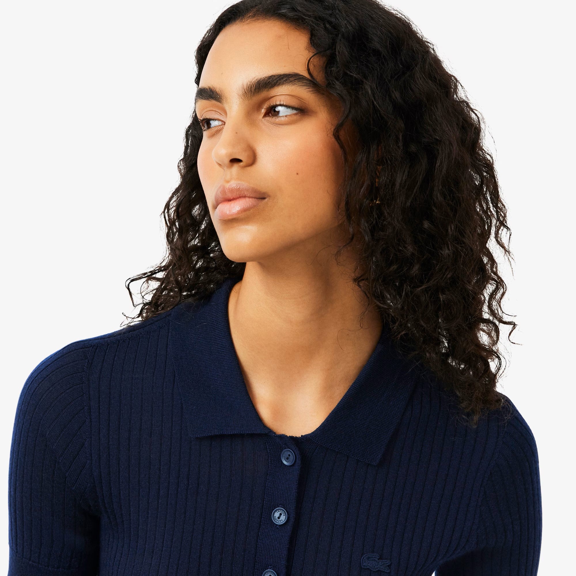 Ribbed Knit Polo Shirt with Classic Collar