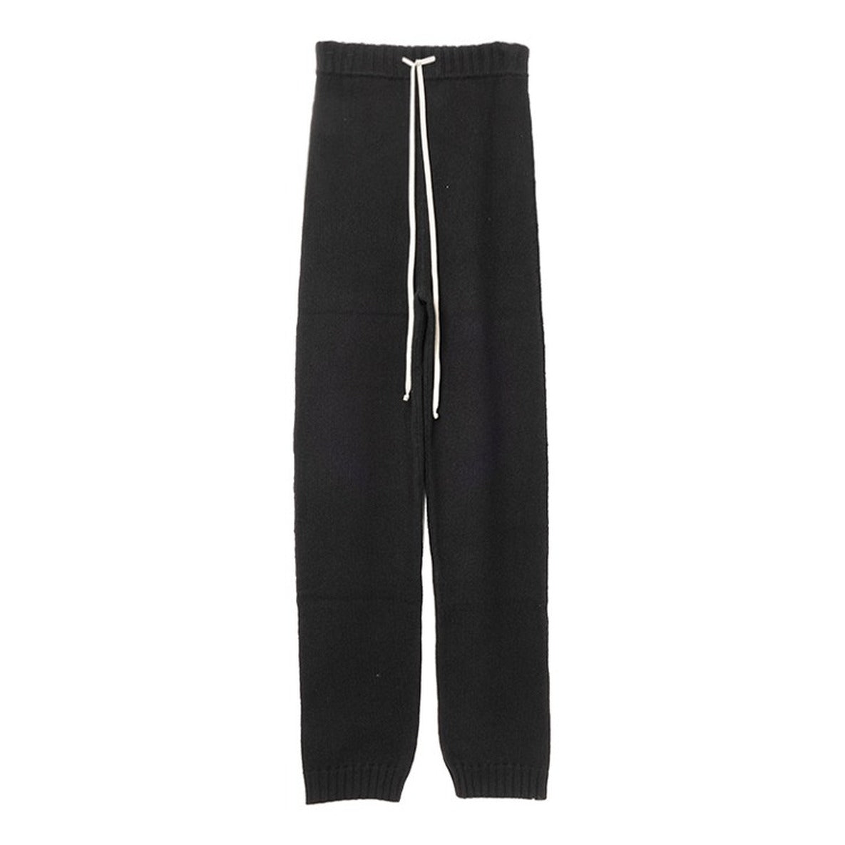 High-Waisted Black Cashmere Pants With Drawstring Detail