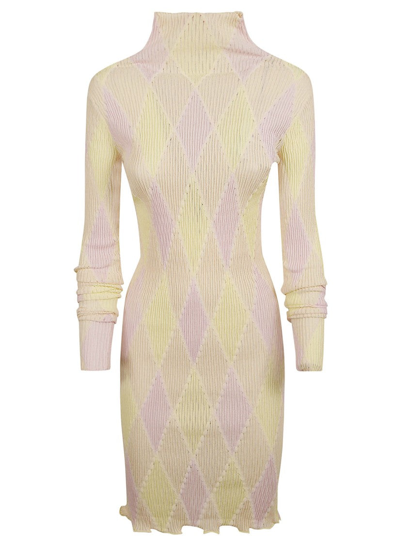 Textured Fitted Dress With High Neck