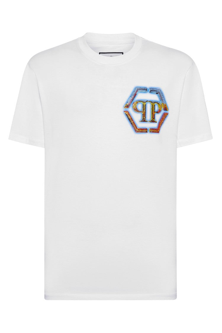 White T-Shirt with Hexagonal Logo