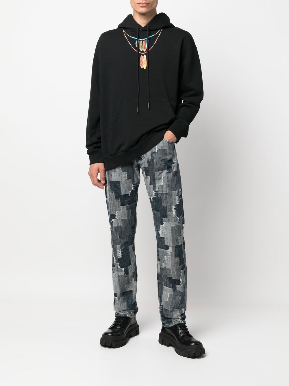 Black Feathers Necklace Over Cotton Hoodie