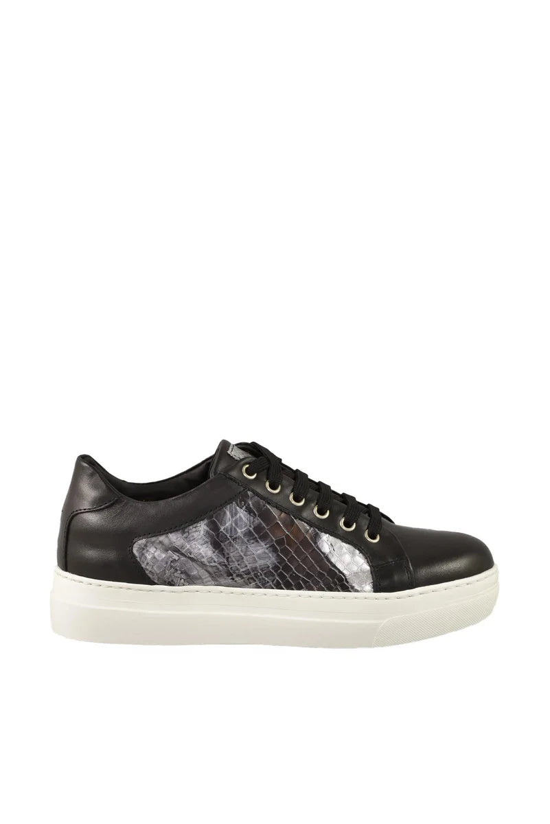 Low-Top Sneakers with Textured Silver Panels