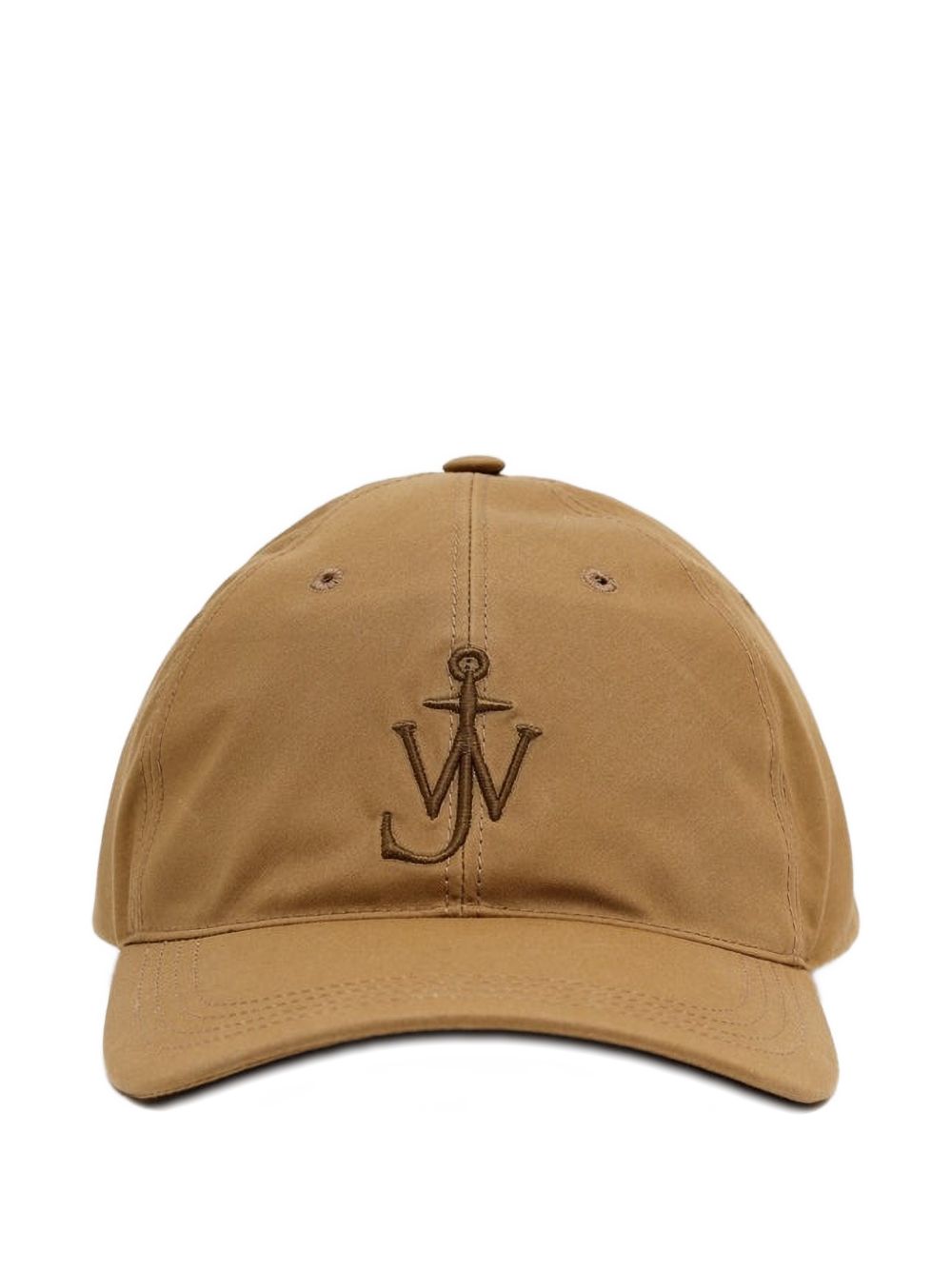 Structured Beige Cotton Cap With Embroidered Logo