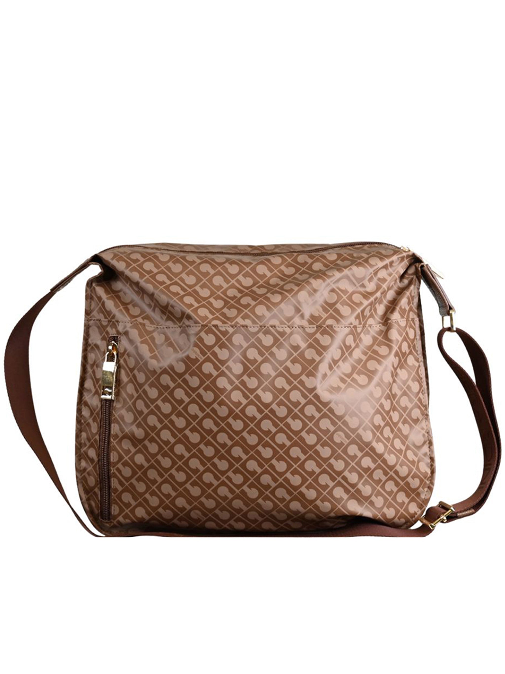 Brown Geometric Pattern Leather Crossbody Satchel