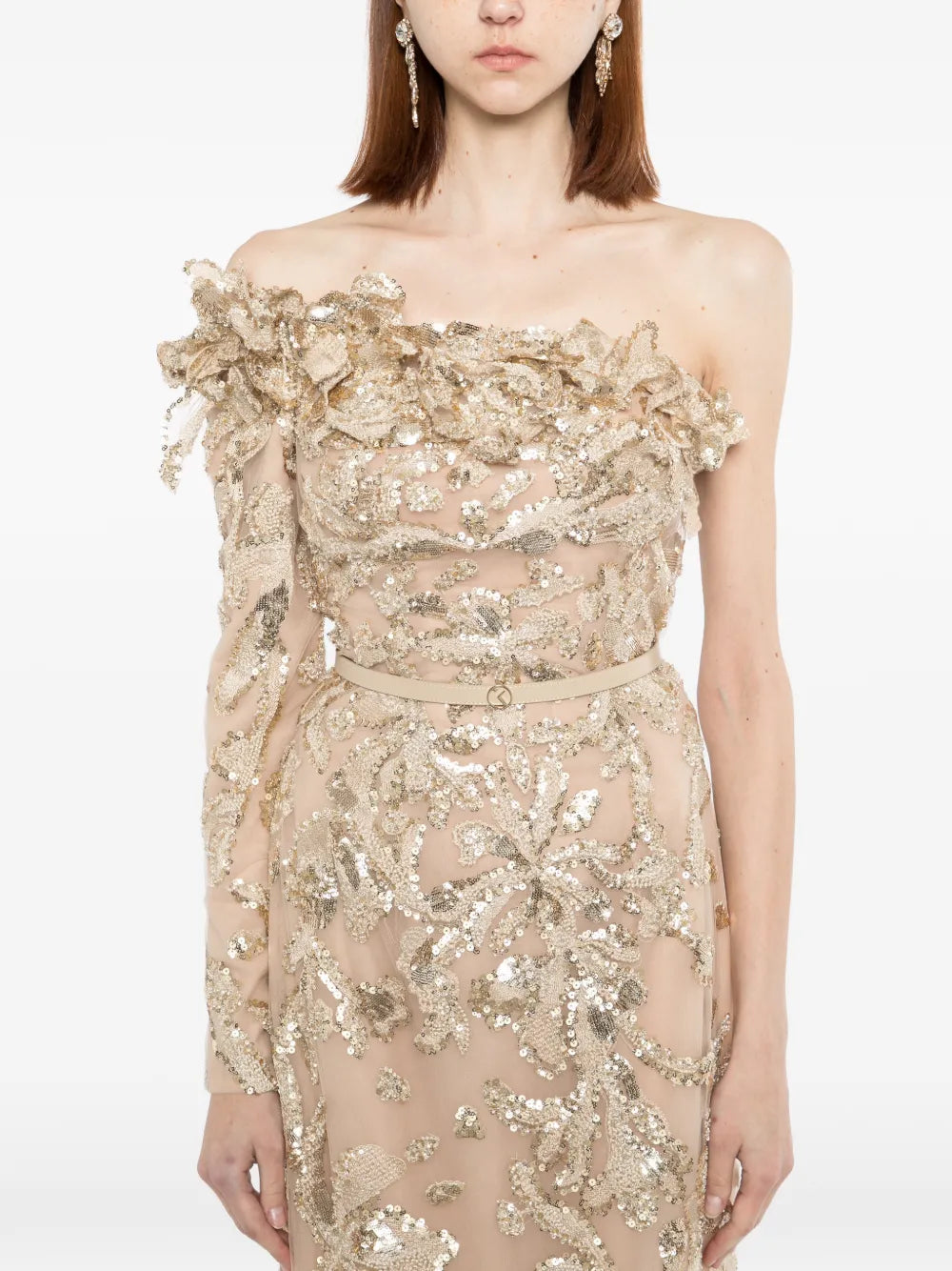 One-Shoulder Embroidered Tulle Dress