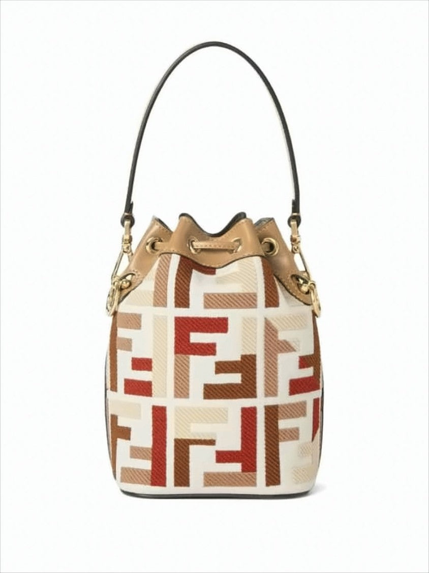 Bucket-Style Shoulder Bag with Geometric Pattern