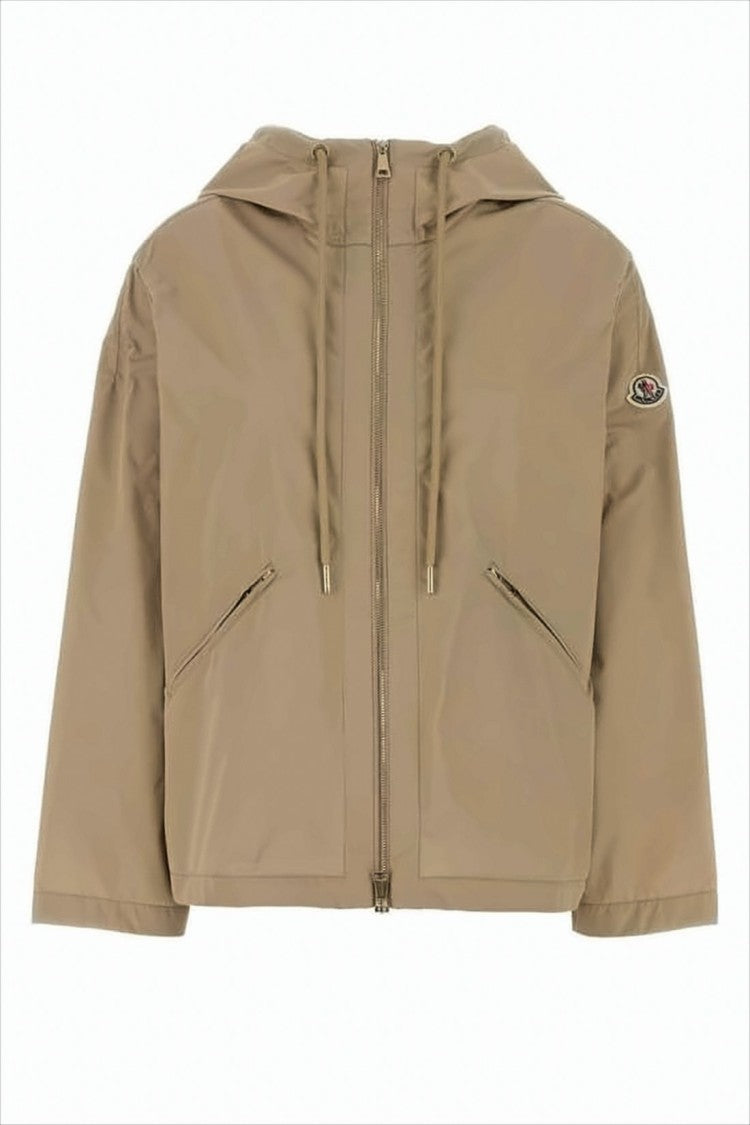 Cropped Front-Zipper Moncler Jacket with Hood