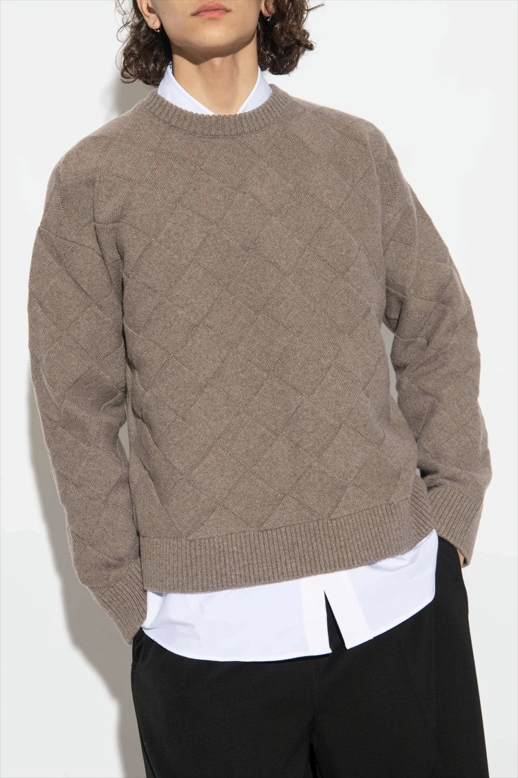 Textured Diamond Pattern Wool Knit Sweater