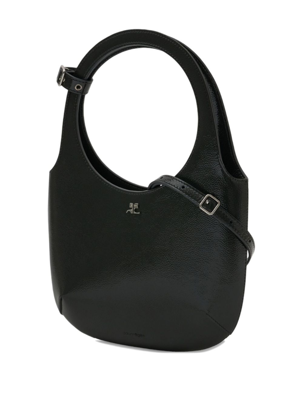 Rounded Black Varnished Cow Leather Bag