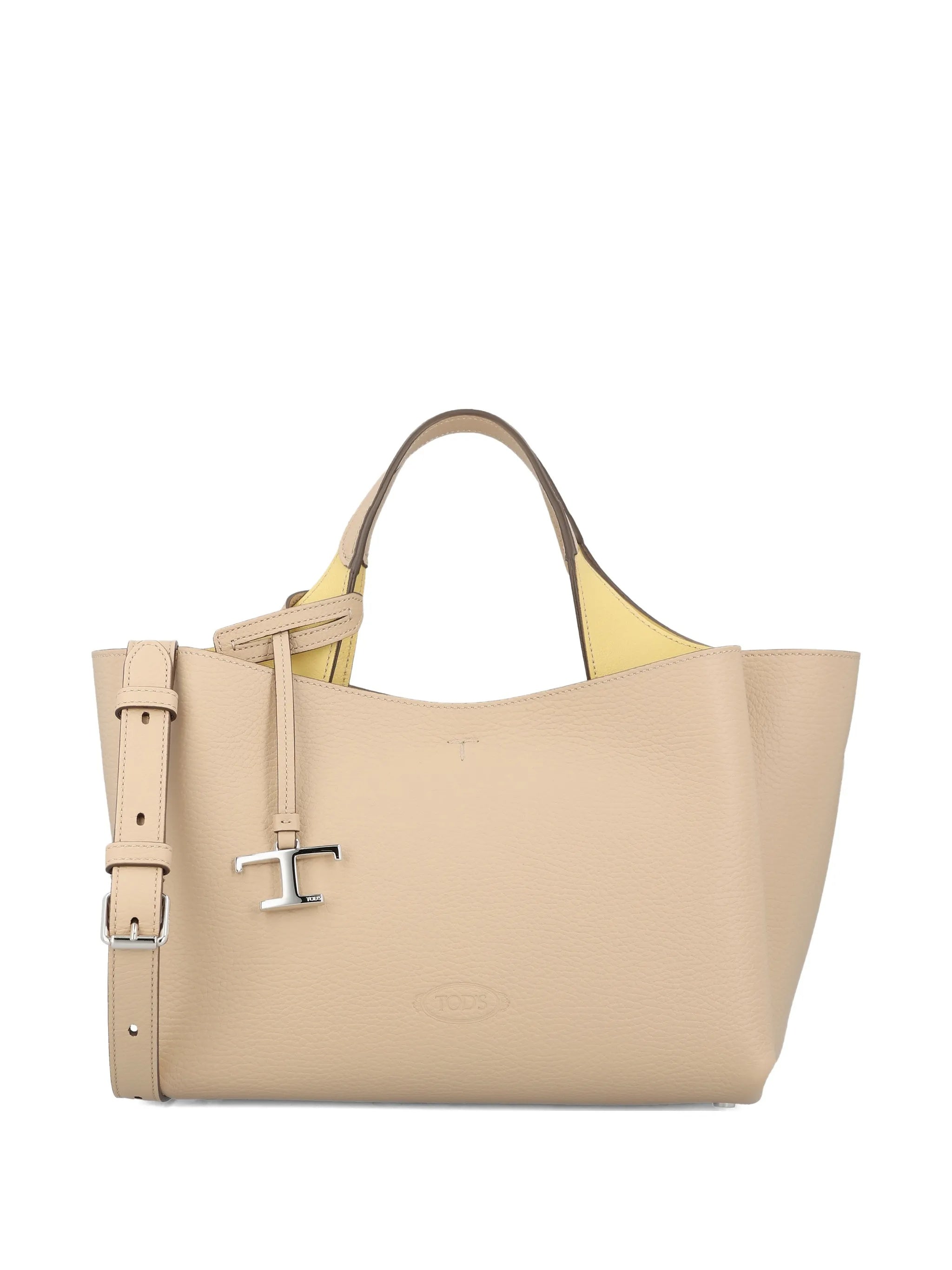 Beige Structured Leather Handbag