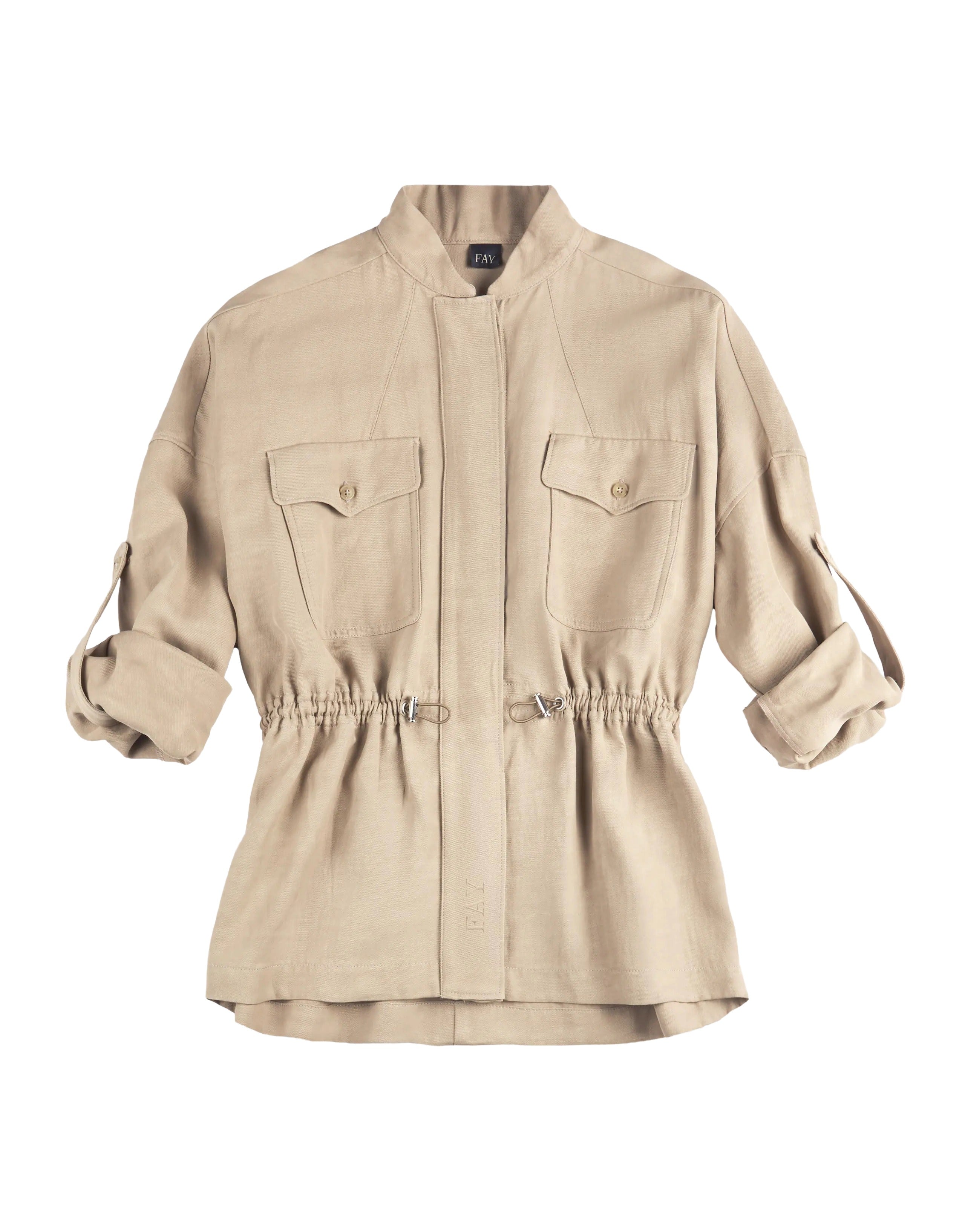 Long-Sleeved Sahariana Overshirt with Adjustable Waist
