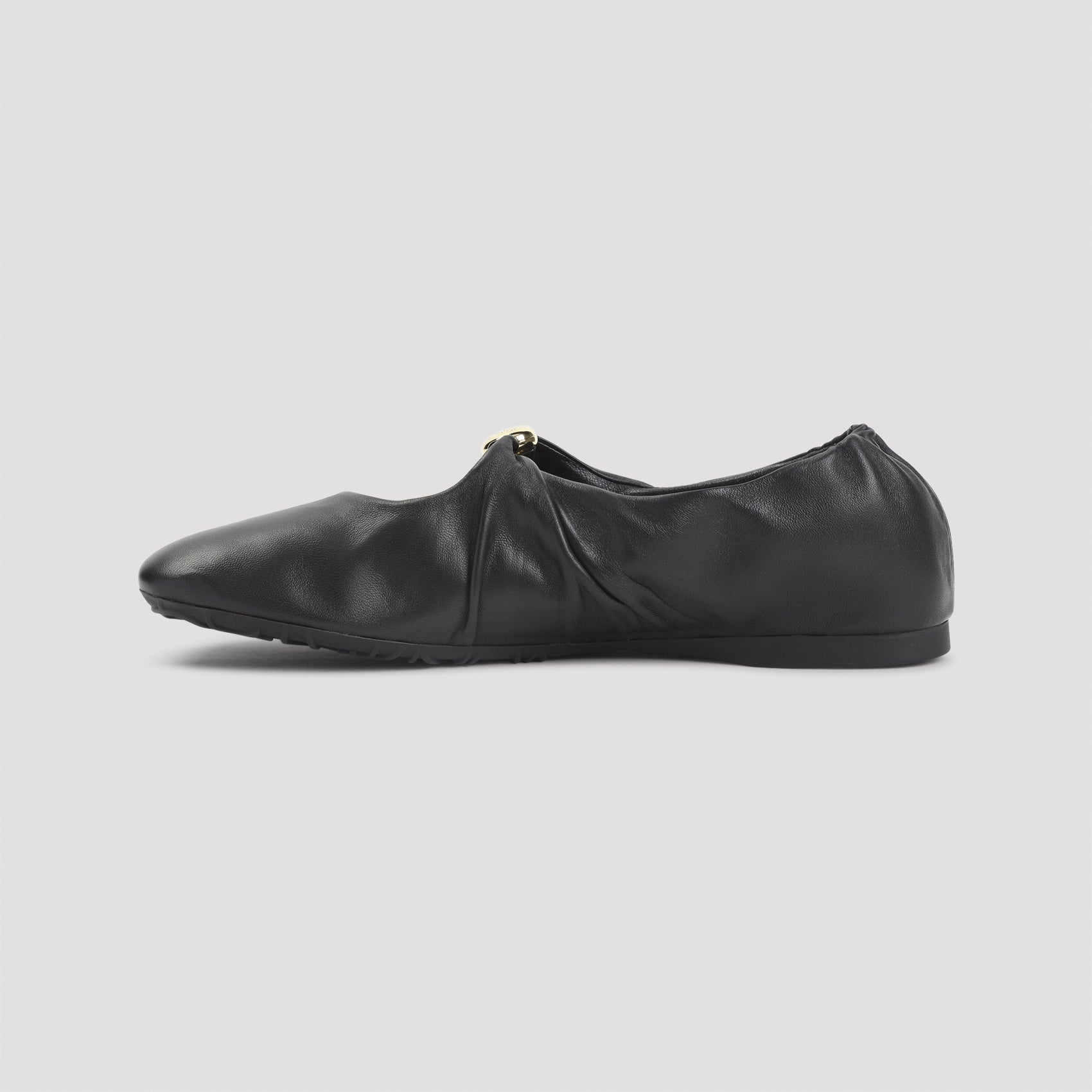 Lambskin Leather Ballerina Flats with Gold-tone Buckle Detail
