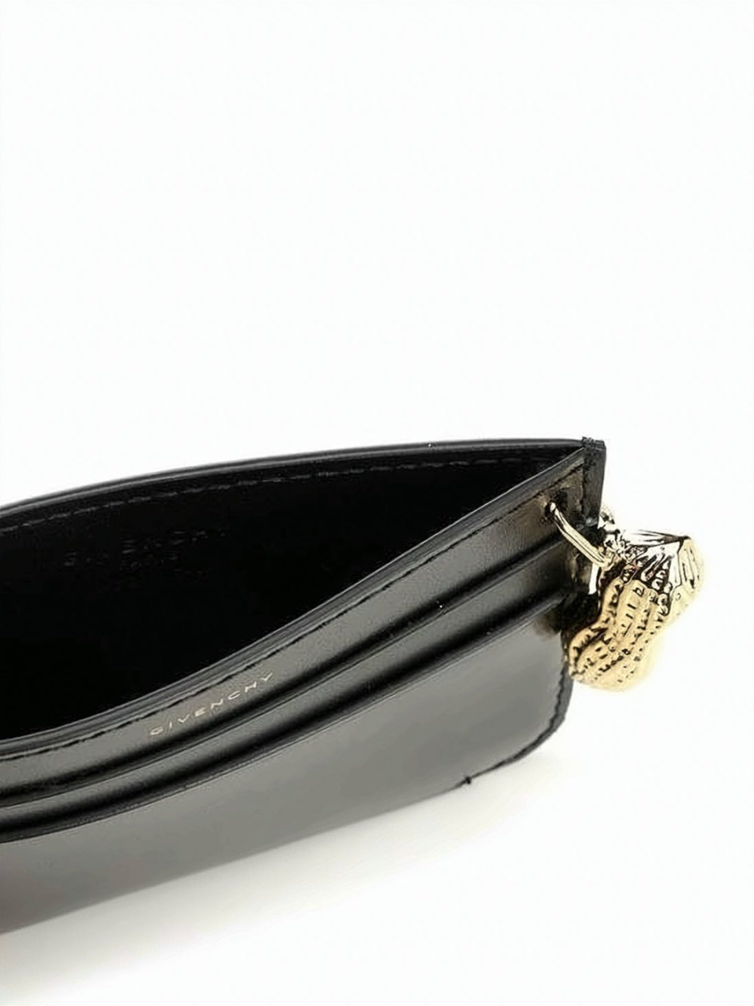 Compact Black Cardholder with Gold-tone Charm