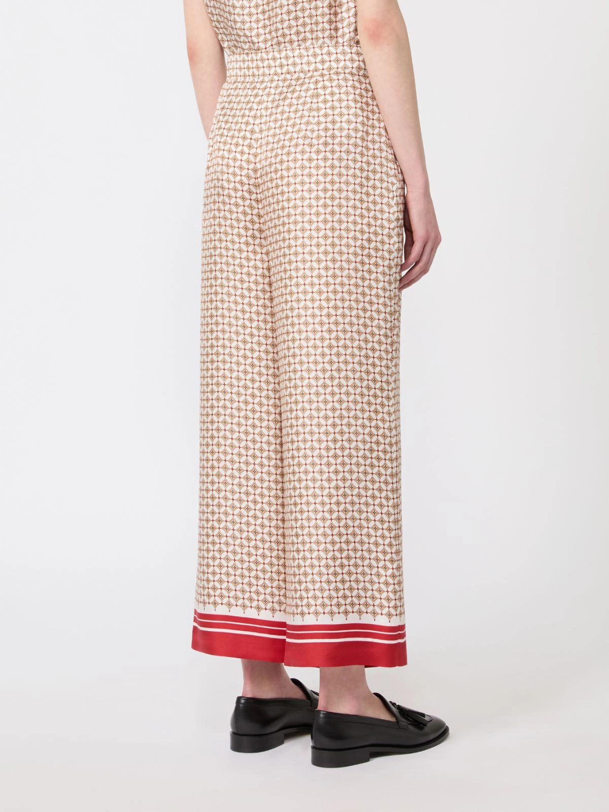 Wide-Leg Cropped Pants with Geometric Pattern