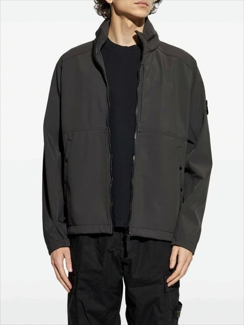 Relaxed Fit Grey Jacket with High Collar and Zipper Closure