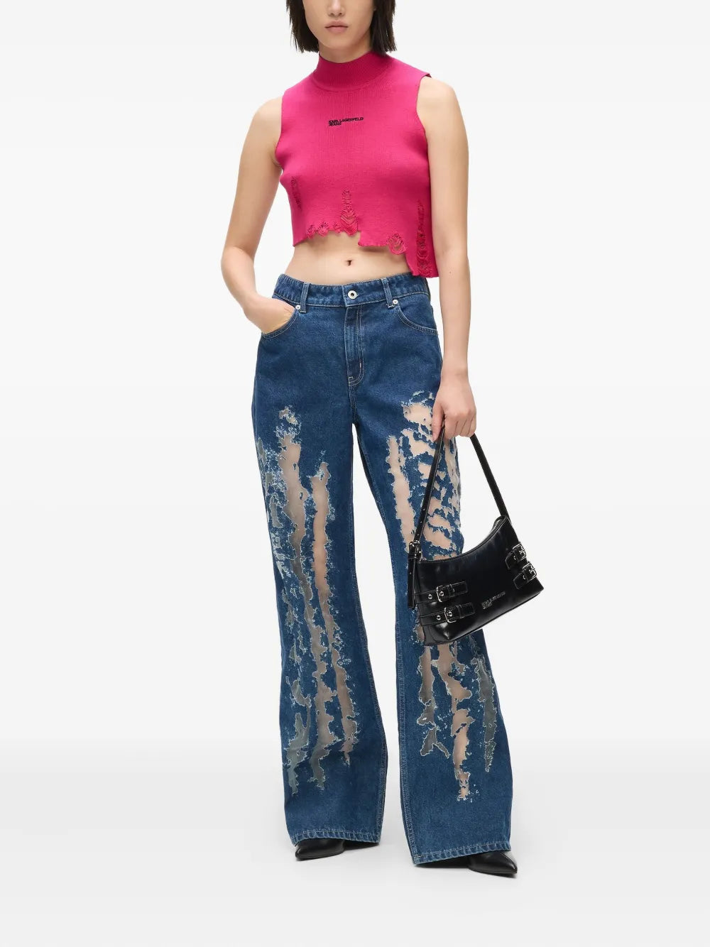 Sleeveless Crop Top with High Neckline