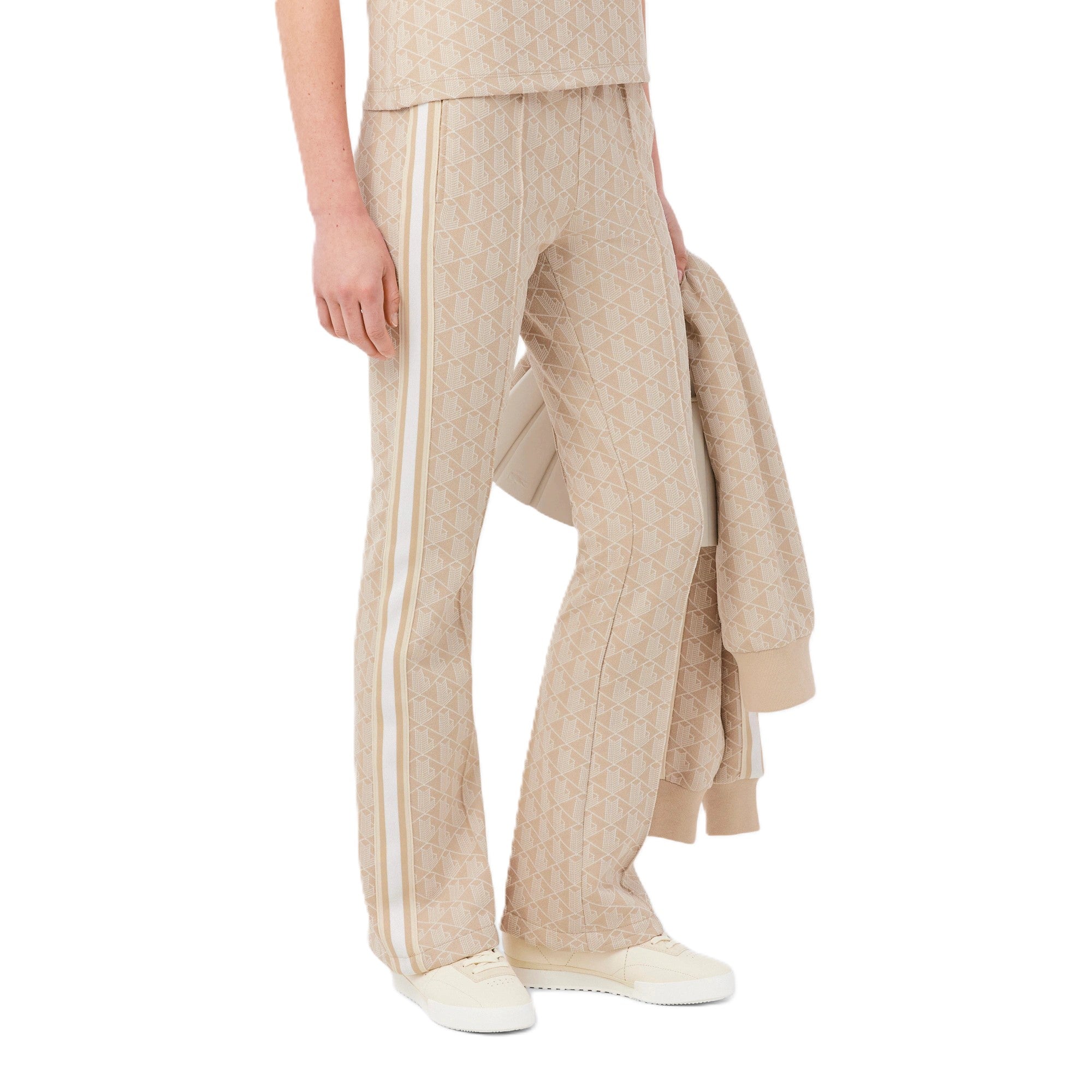 Beige Knit Wide-Leg Pants with Geometric Pattern
