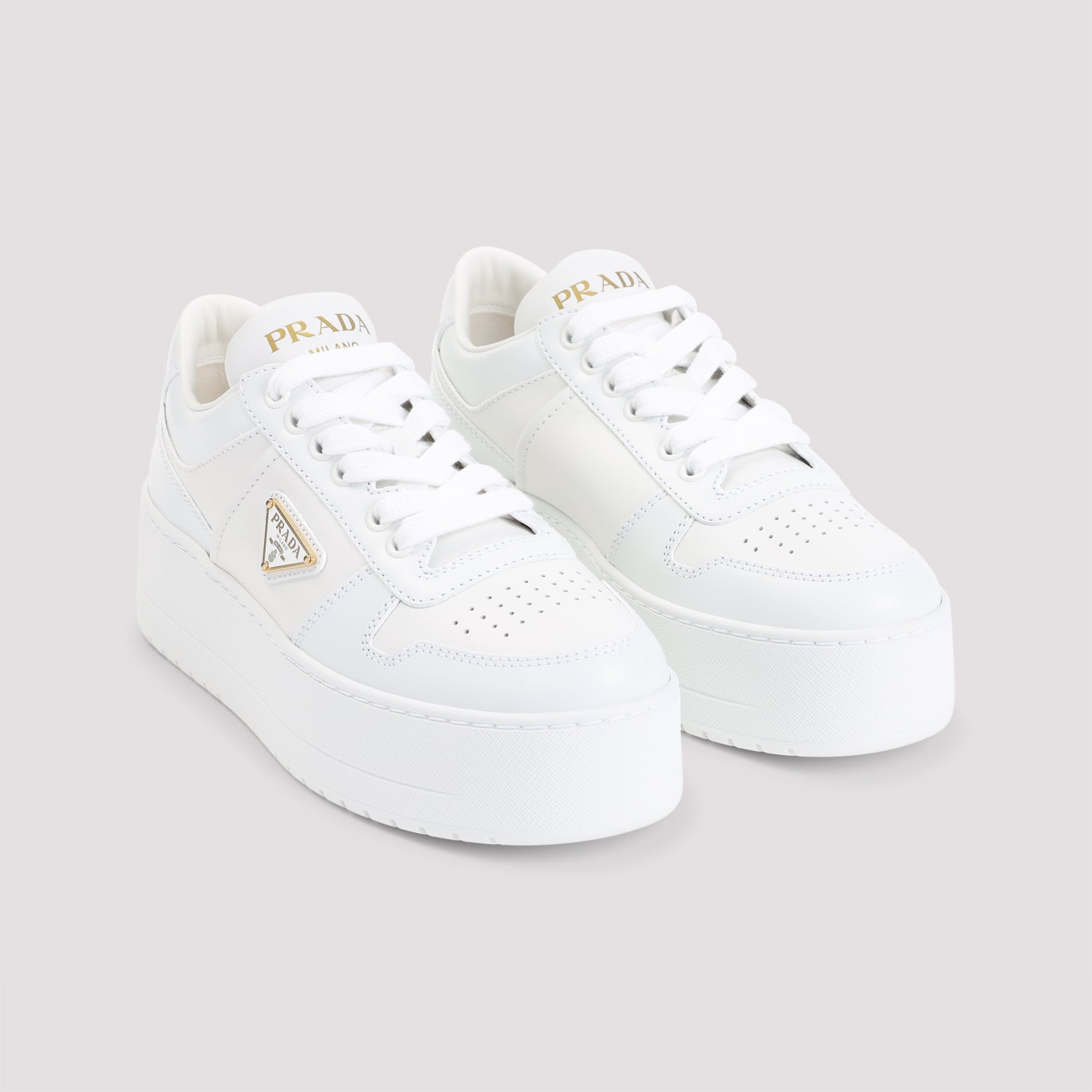 White Leather Sneakers with Platform Sole