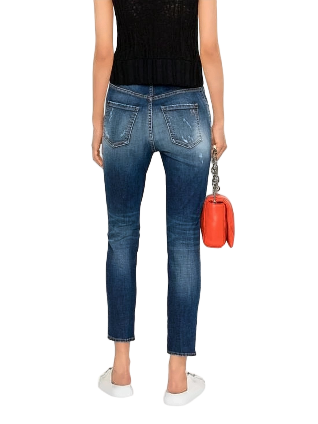 Slim-Fit Distressed Denim Pants with Unique Details