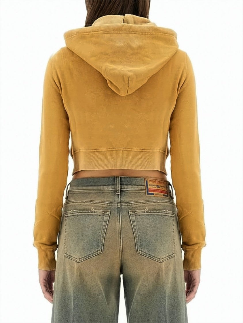 Cropped Hoodie with Drawstring Hood and Metallic Logo Detail
