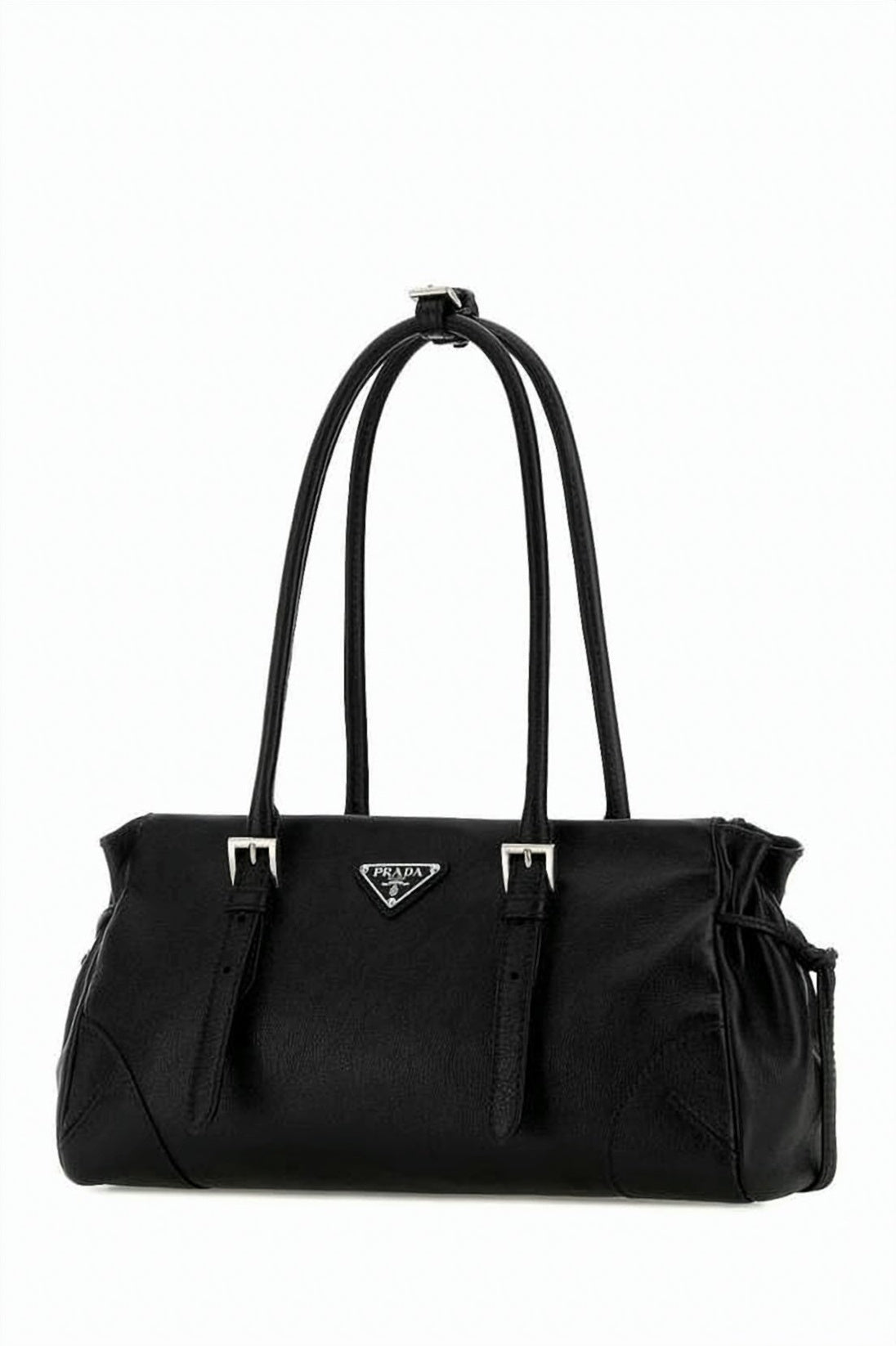 Elongated Smooth Leather Tote Bag with Triangular Logo