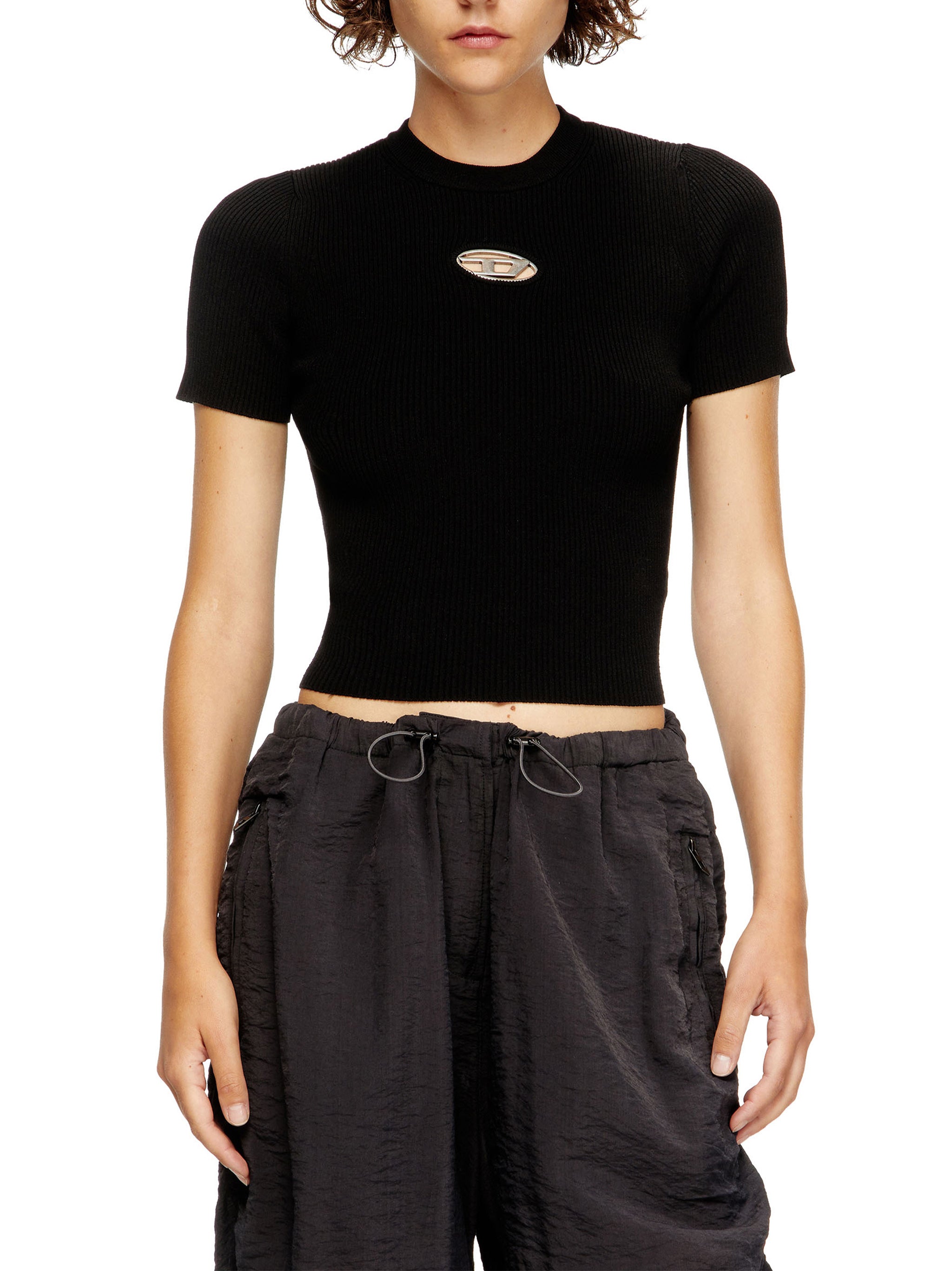 Black M-Valari-Ss Fitted Ribbed Top