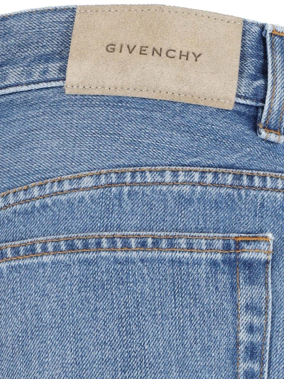 Side Slit Midi Denim Skirt With Logo Patch