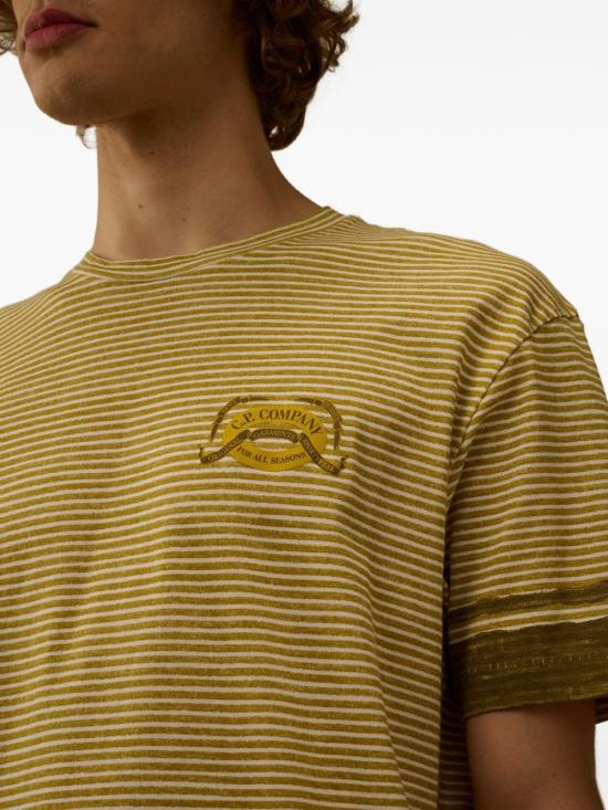 Horizontal Stripe Brown T-Shirt With Emblem Detail