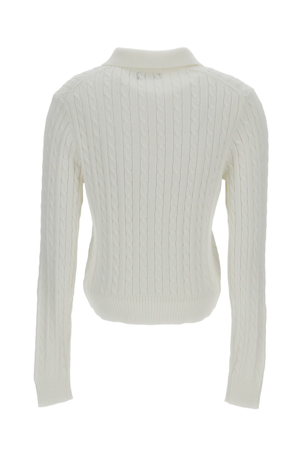 Cable-Knit Cotton Cardigan with Polo Collar