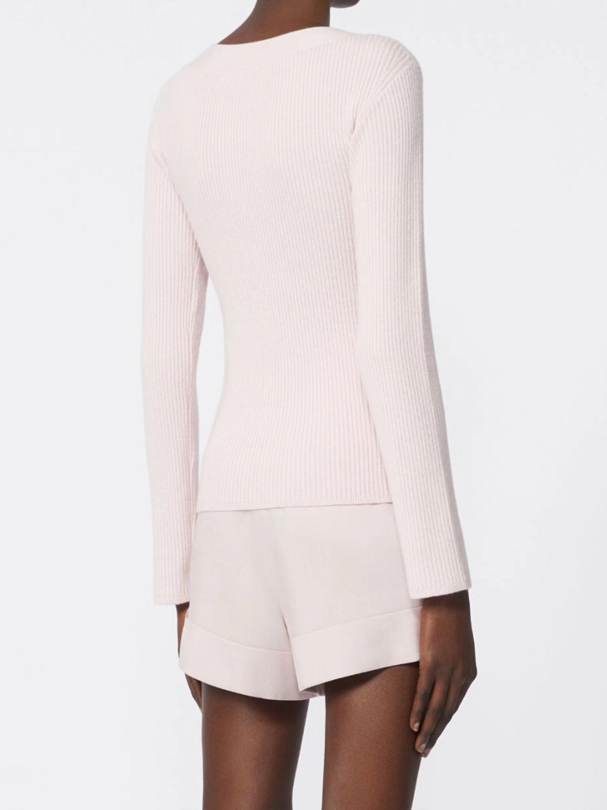 Pink Gioiosa Ribbed Knit V Top