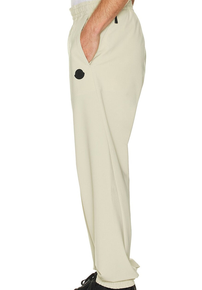 Beige Sweatpants With Elastic Waistband And Ankle Cuffs
