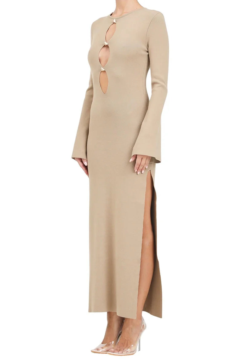 Long Knit Dress - Beige
