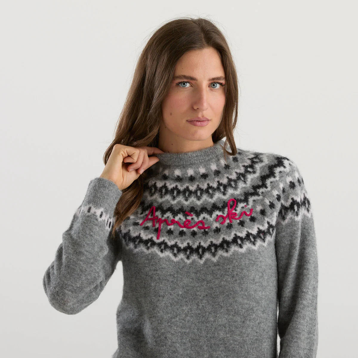 Nordic Knit Sweatshirt With Embroidered Script Detail
