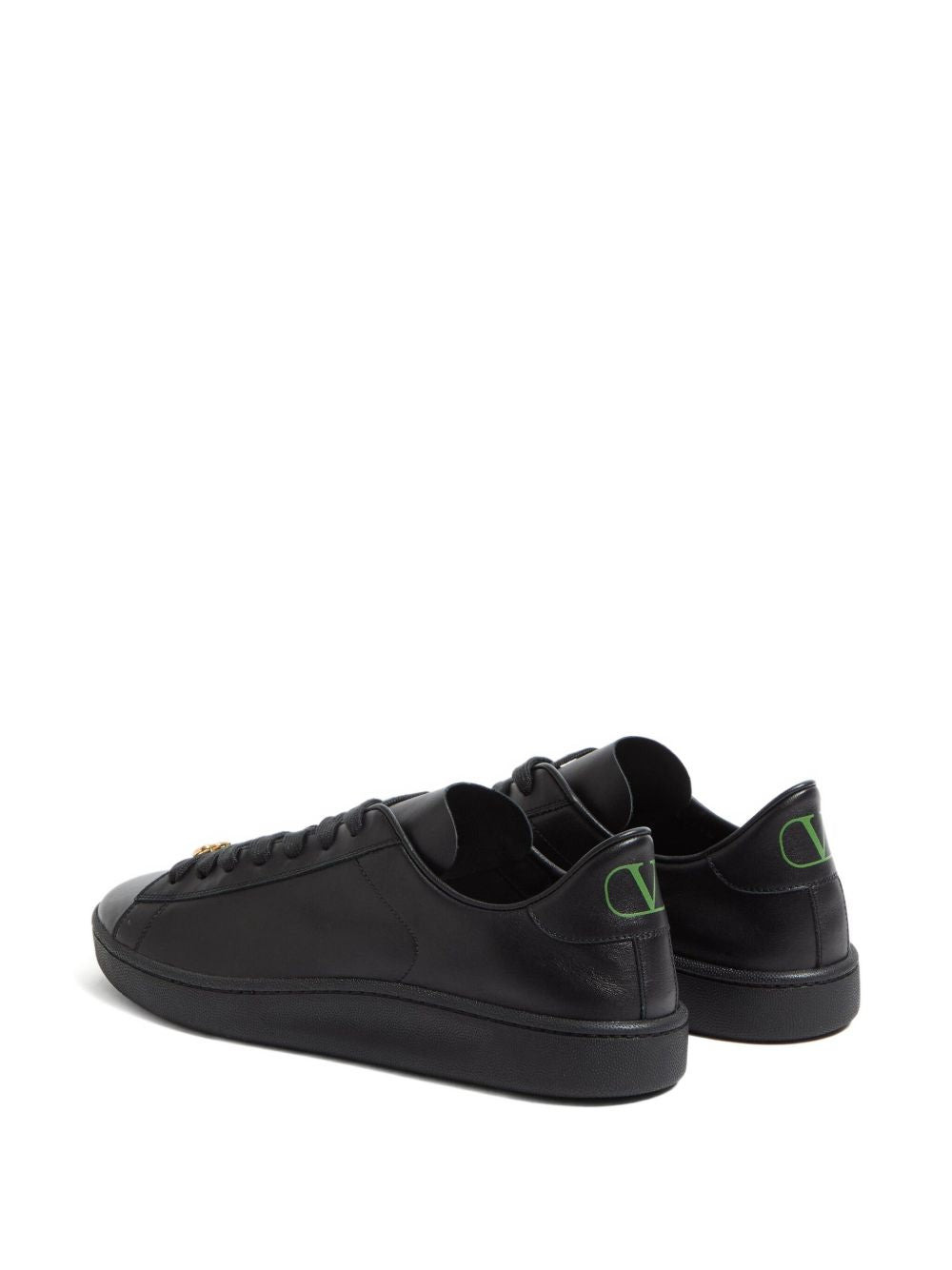 Black Leather Lace-Up Sneakers