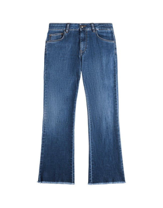 Denim Blue Skinny Jeans With Frayed Hem