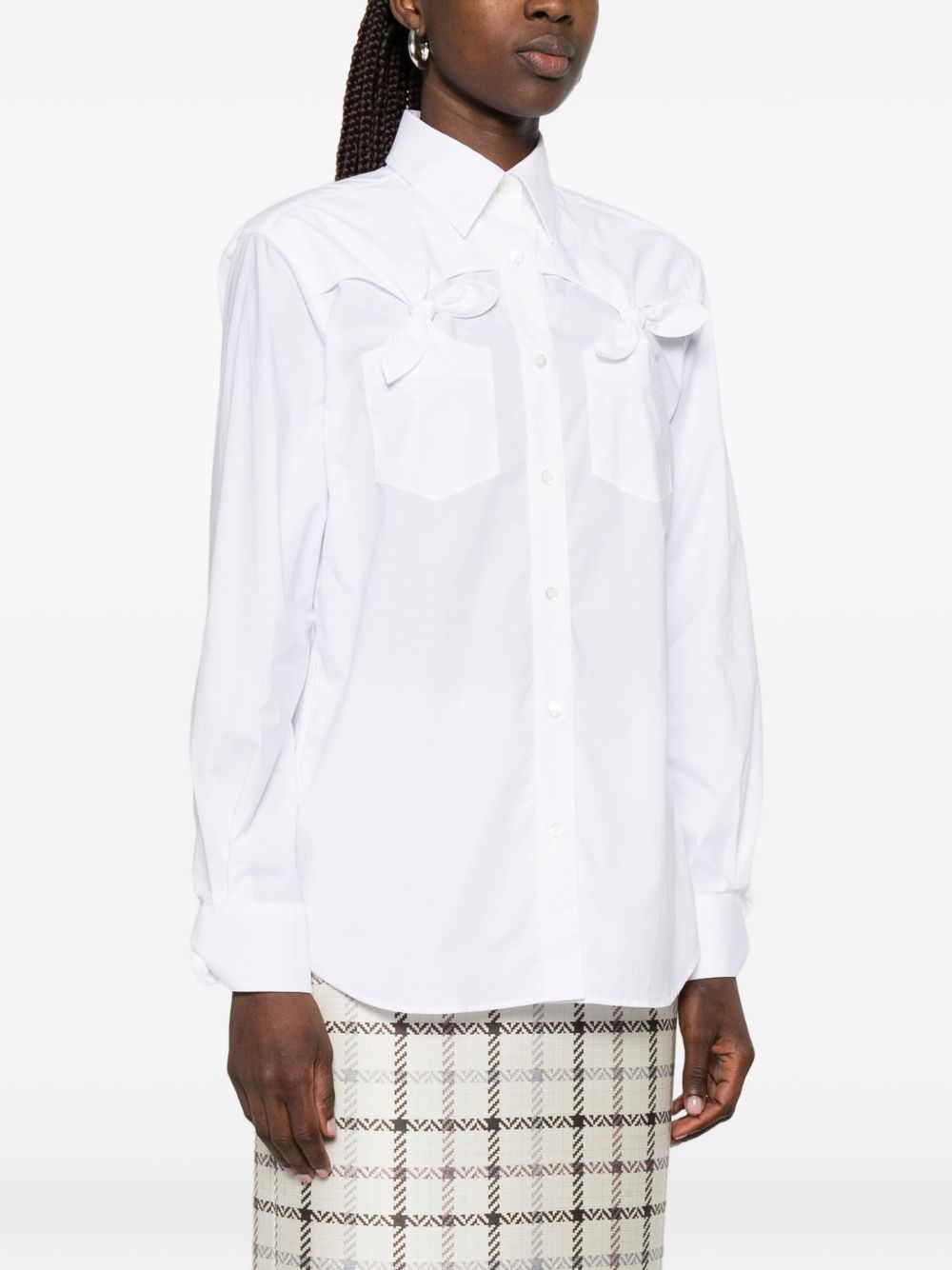 White Bow Detail Point Collar Top