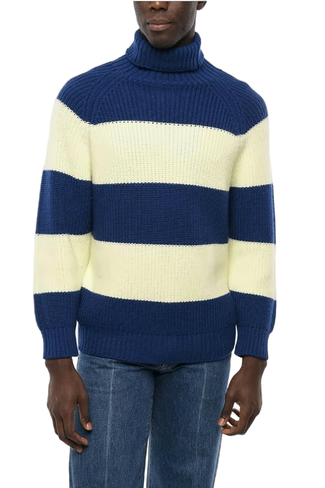 Horizontal Striped Chunky Knit Turtleneck Sweater