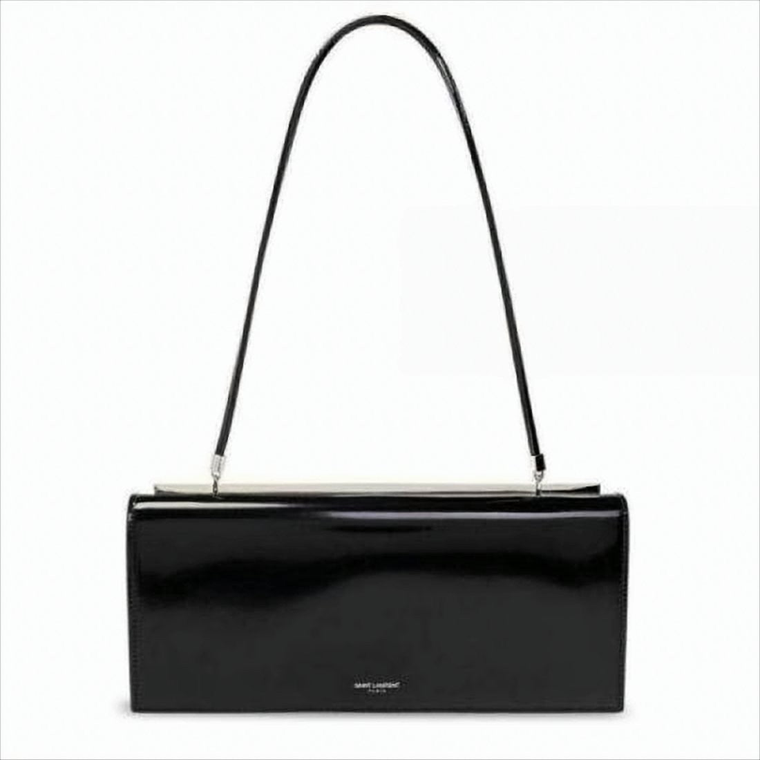 Sleek Rectangular Shoulder Bag in Glossy Calf Leather