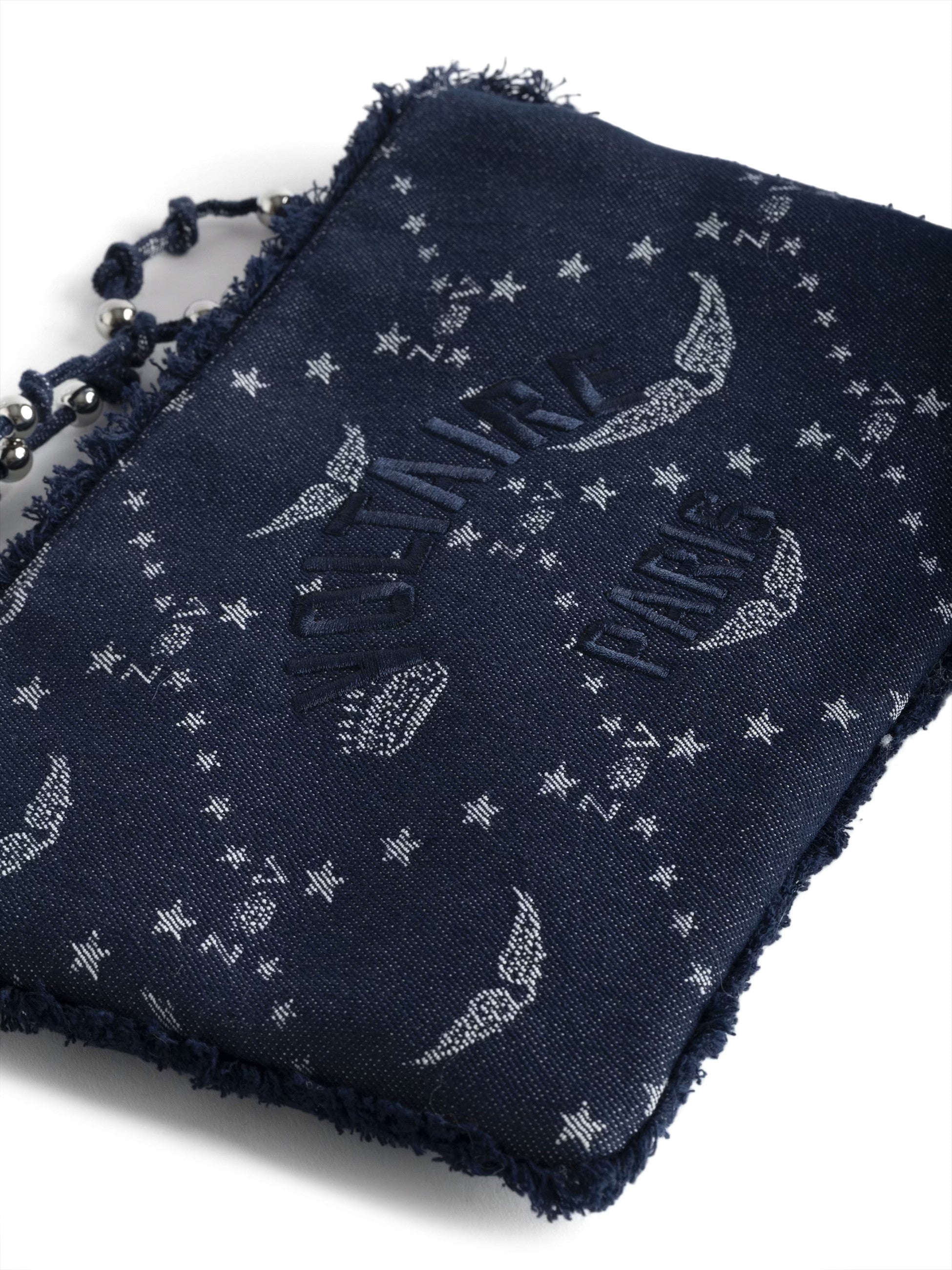 Rectangular Dark Denim Clutch with Embroidered Logo