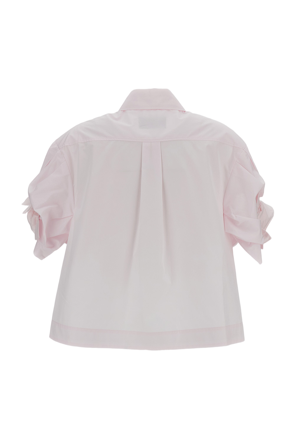 Pink Cropped Rose Puff Sleeve Cotton Shirt