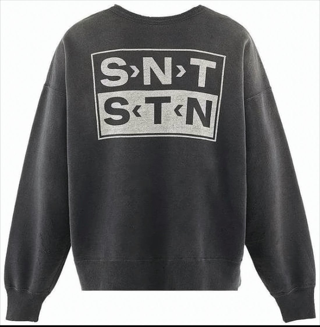 Washed Black Long-Sleeve Sweatshirt With Distressed Graphics